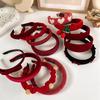 Vintage Red Womens Headband Woolen Velvet Hair Band Headwear Girl Wide Side Sponge Hair Hoop Christmas New Year Hair Accessories