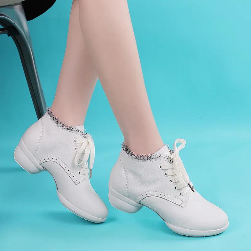 High Quality Women Genuine Leather Boots Woman Shoes Soft Girls Ballroom Modern Dancing Shoes Ladies Dance Boots Sneakers