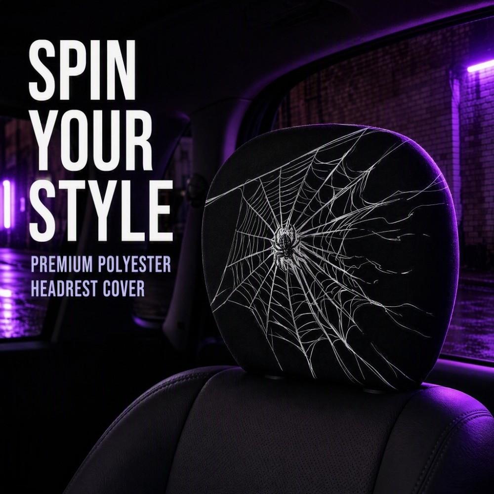2PCS Cool Decorations Car Pillowcase Spider Web Car Seat Headcover Gift for Car Lover