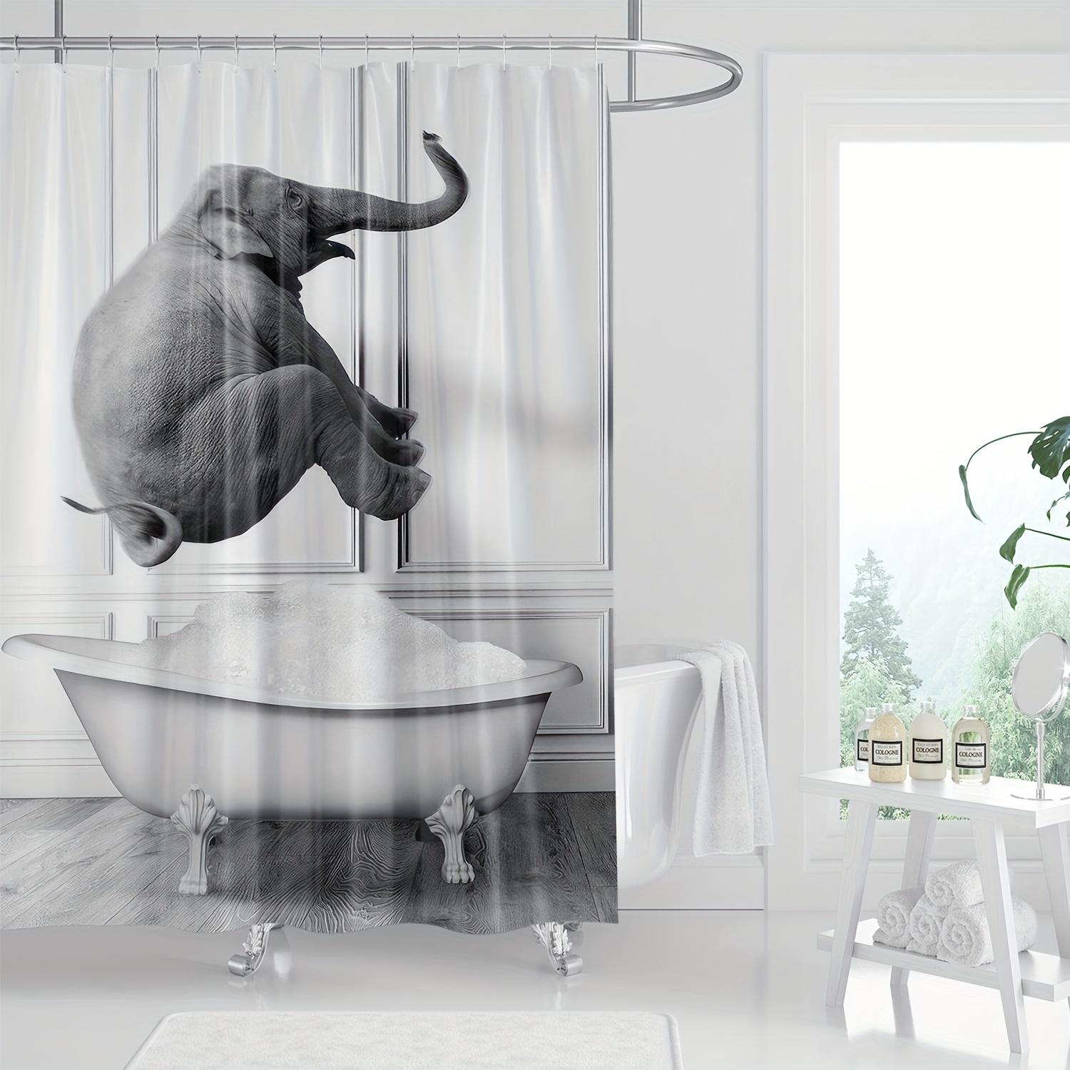 1pc Humorous and Interesting Digital Art Cartoon Cute Elephant Bathroom Decoration Digital Print Shower Curtain W90xH180cm