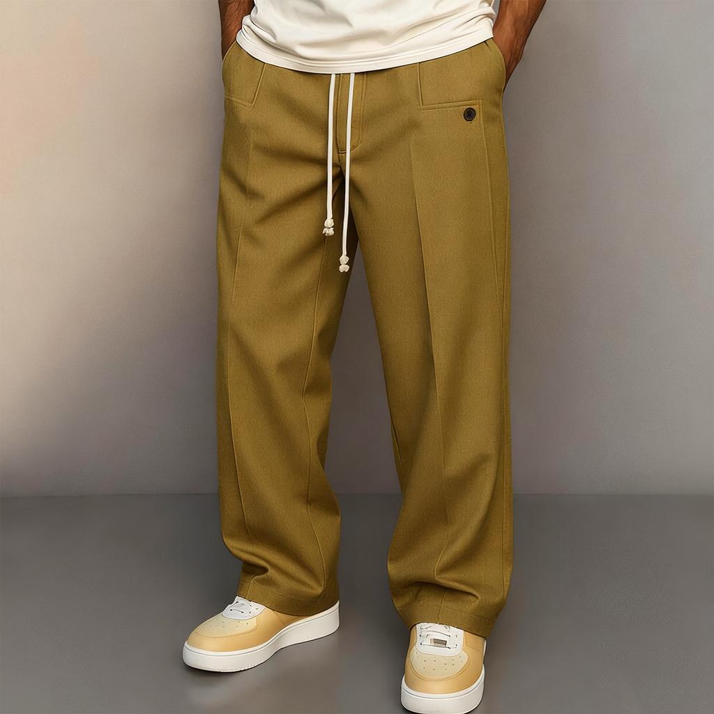 Men's Drawstring Elastic Waist Baggy Sweatpants Loose Wide Leg Long Pants With Pocket