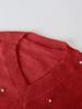 2025 A/W V-Neck Beaded Solid Color Sweater for Women