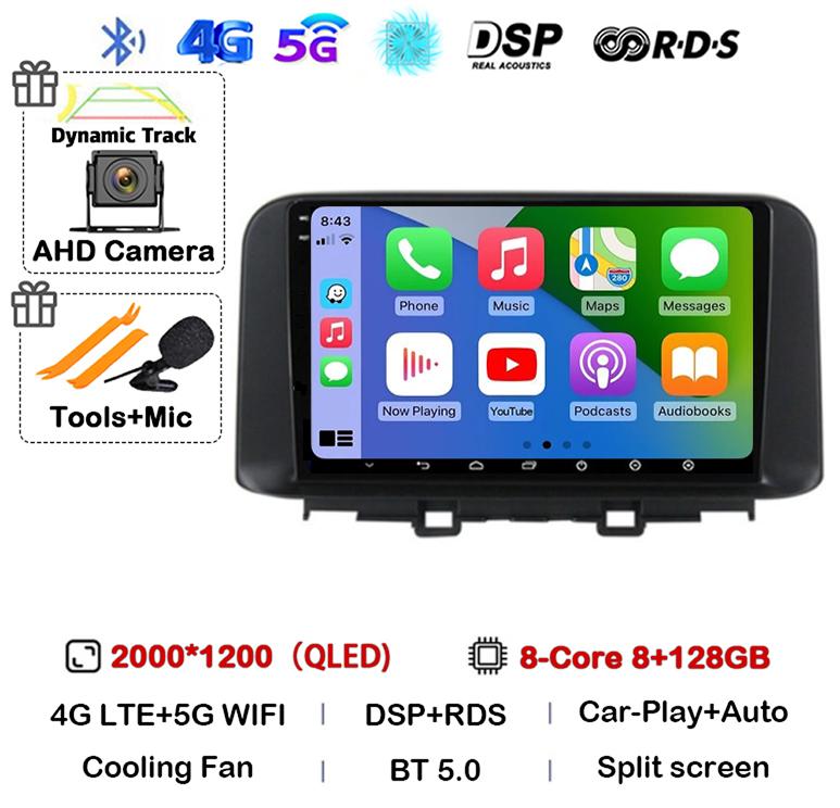 Android 14 Carplay Auto Car Radio Stereo For Hyundai Encino Kona 2018 2019 2020 2021 2022 GPS Multimedia Video Autoradio Player