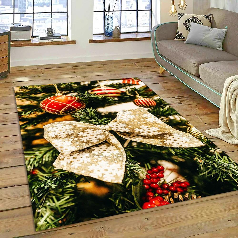 3D Merry Christmas Tree Santa Claus Cartoon Area Rug Large,Carpet for Home Living Room Sofa Doormat Decor,kid Non-slip Floor Mat