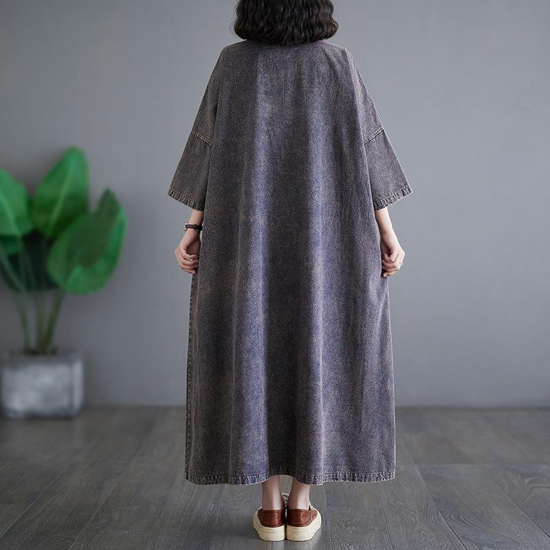 Vintage Style Denim Long Dress Loose Casual Fashionable Mid Long Women's Thin Dress Autumn Street Wear Women's Dress