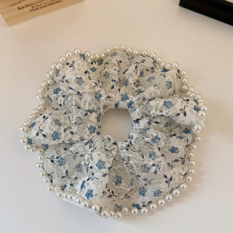 Floral Lace Pearl Scrunchie Hair Tie