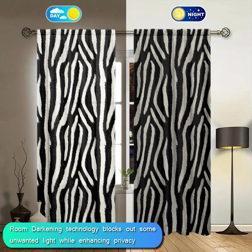 2pcs  Zebra Stripes Printed Curtain for Home Decor - Rod Pocket Window Treatment for Bedroom, Office, Kitchen