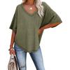 Summer Women V-Neck T-Shirt Waffle Casual Loose Short Sleeve Tee