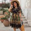 Bohemian Summer Dress for Women High Waisted Loose Print V Neck Casual