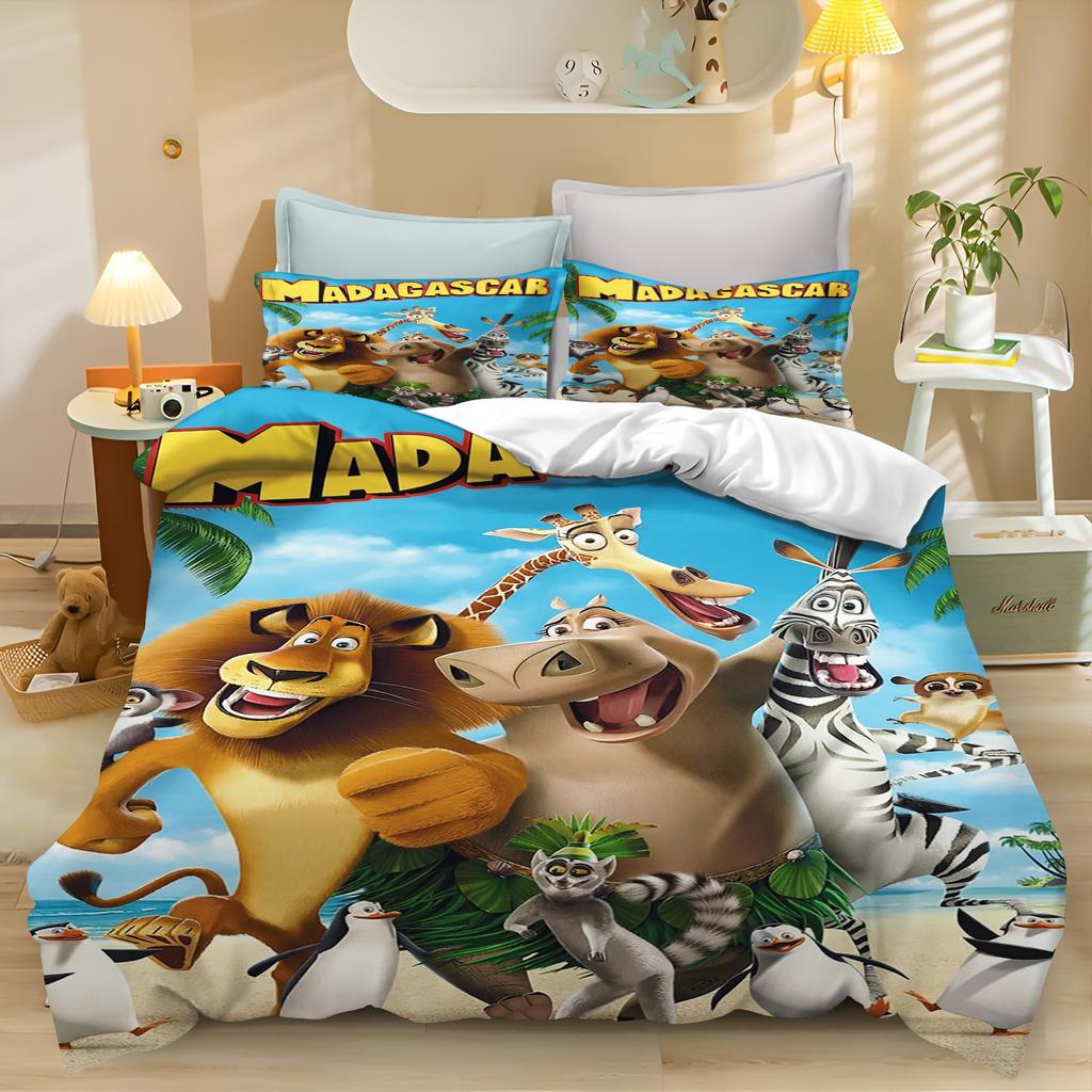 Set Copripiumino Madagascar Set Biancheria da Letto Set Piumone Matrimoniale 3D Set Biancheria da Letto per Bambini