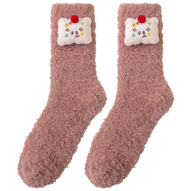 Coral Velvet Sleeping Socks for Women Autumn Winter Warm and Velvet Thick Warm Mid-tube Month Socks