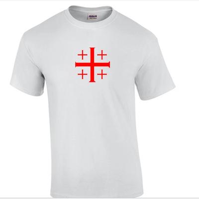 T-Shirt Rossa Croce di Gerusalemme Templari Bianca Cristiana Gesù Dio T-Shirt