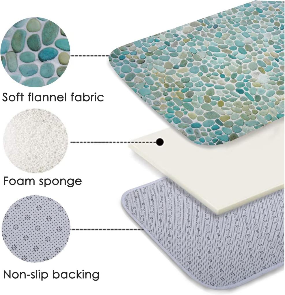 Bathroom Uses Absorbent Non Slip Bath Mats, Kitchen Floor Mats, Artistic Small Stone 3D Carpets (24x16 Inches), and Flannel Memo