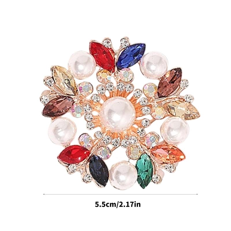 Elegant Crystal Pearls Flower Brooch For Women Vintage Rhinestones Scarf Pin Multi Purpose Jewelry Gift