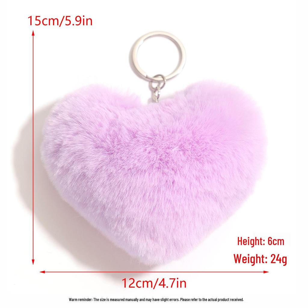Duolingo Faux Rex Rabbit Fur Heart Keychain: Cute Pendant for Bags & Cars
