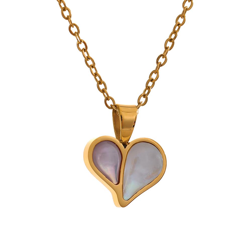Yhpup High Quality Shell Heart Love Necklace Pendant Stainless Steel Waterproof Chic Jewelry Valentine's Day Gift