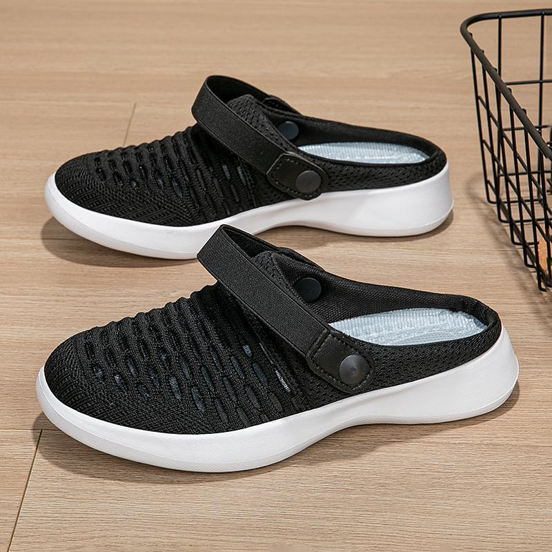 

Модные женские сандалии Летние сетчатые плоские шлепанцы Дышащие Походные Женские Мягкая подошва Легкие Уличные Повседневные Прогулочные туфли 2025 42 чёрный