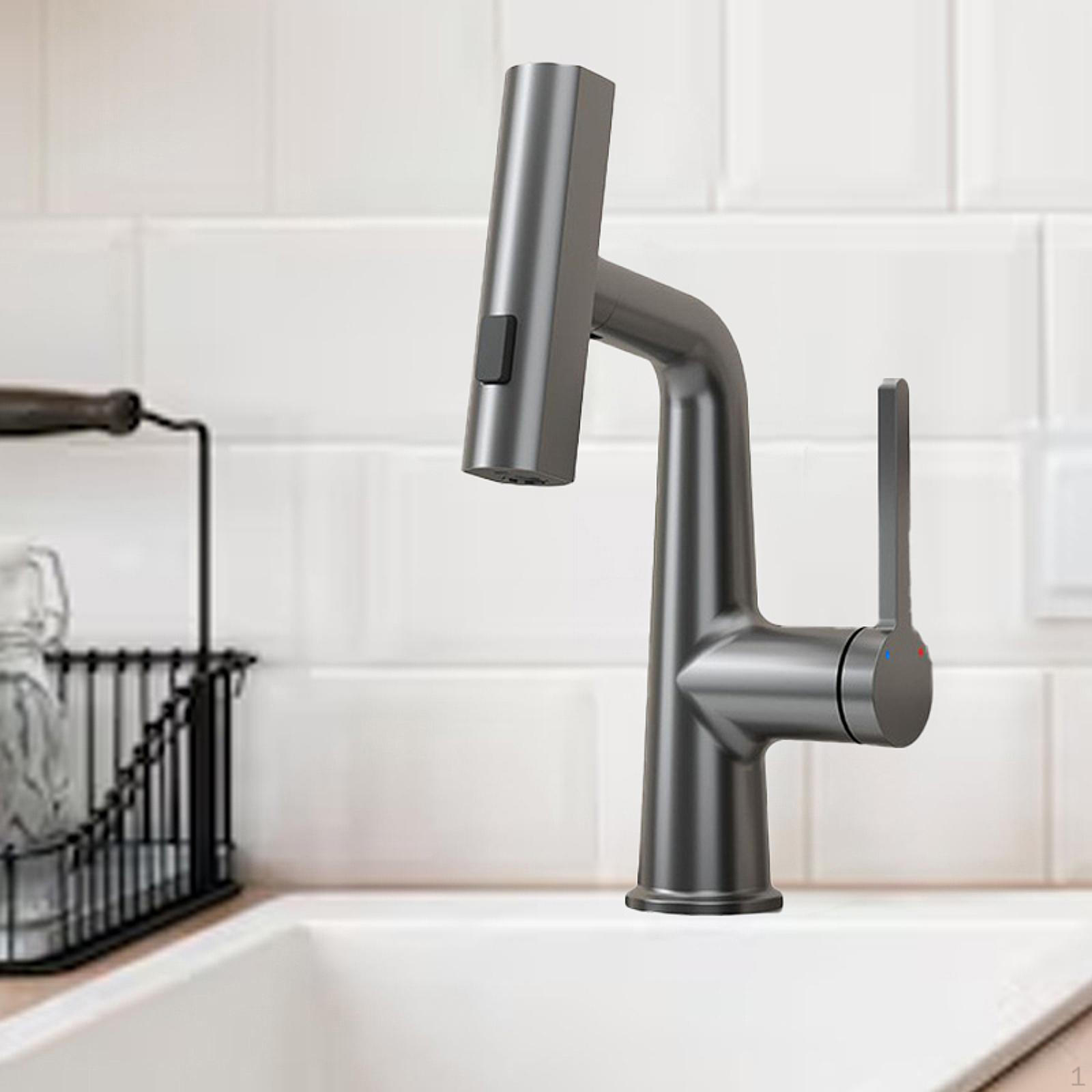 

Смеситель для ванной комнаты с выдвижным распылителем Аксессуары для унитаза Смеситель для раковины Одинарный серый