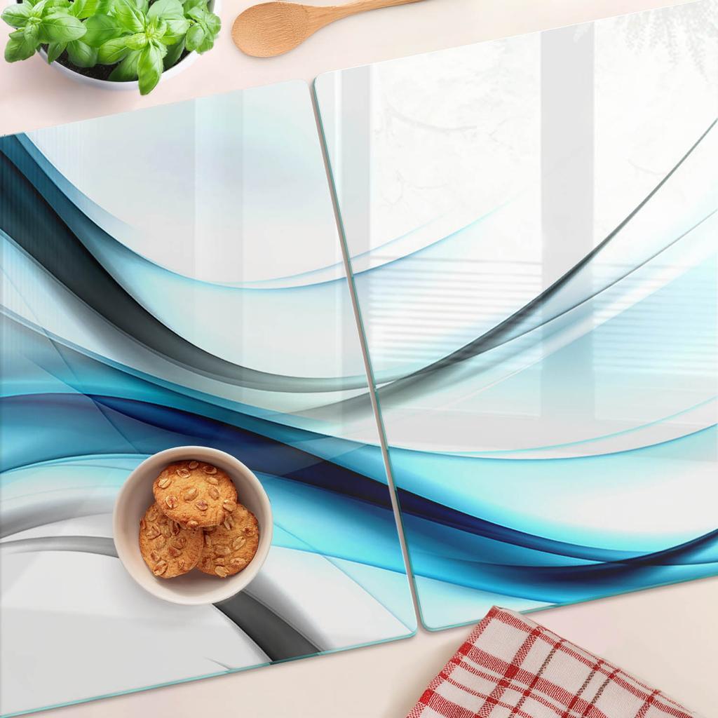 Tempered Glass Kitchen Splashbacks with Abstract Wave Graphics 2X40X52 Cm