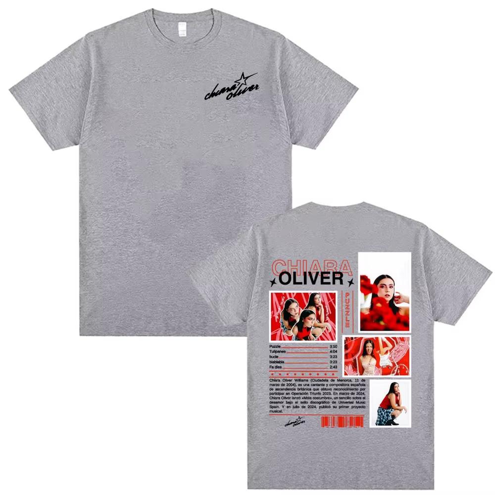 Camiseta de Tour del Álbum Puzzle de la Cantante Chiara Oliver Unisex Ropa para Mujer Moda Estética Camisetas Casuales Cuello Redondo Camiseta de Algodón