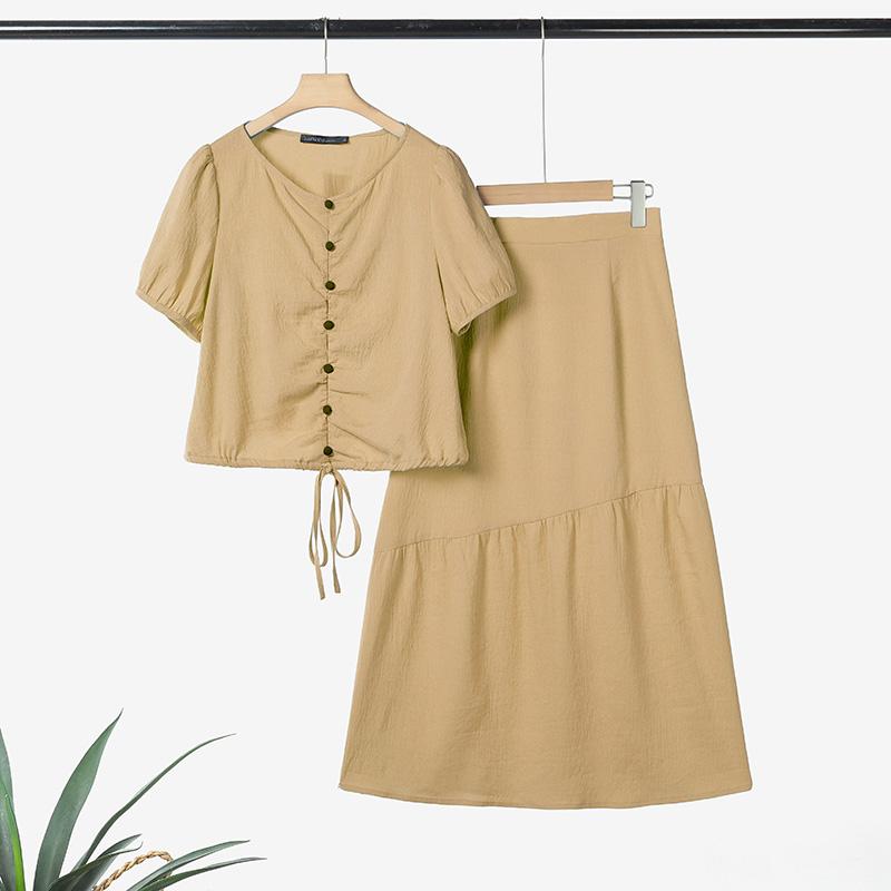 

ZANZEA Women Short Sleeve Drawstring Blouse and Long Skirts Summer Two Piece Sets 5XL