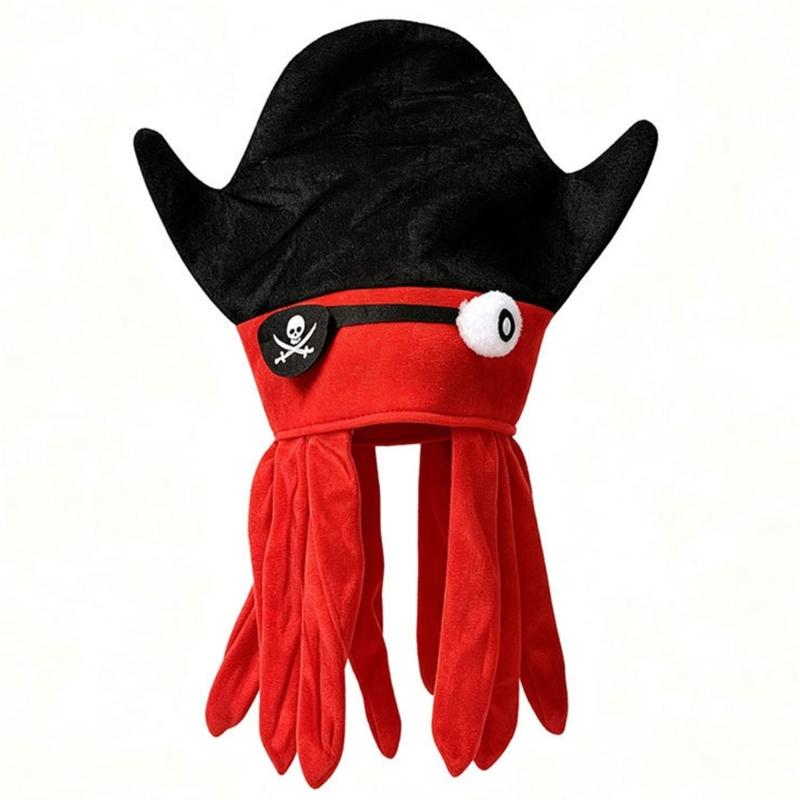 Pirate Cuttlefish Character Hat with Soft Fabric and Adjustable Sizing for Halloween Cosplay Party Looks and Photo Props