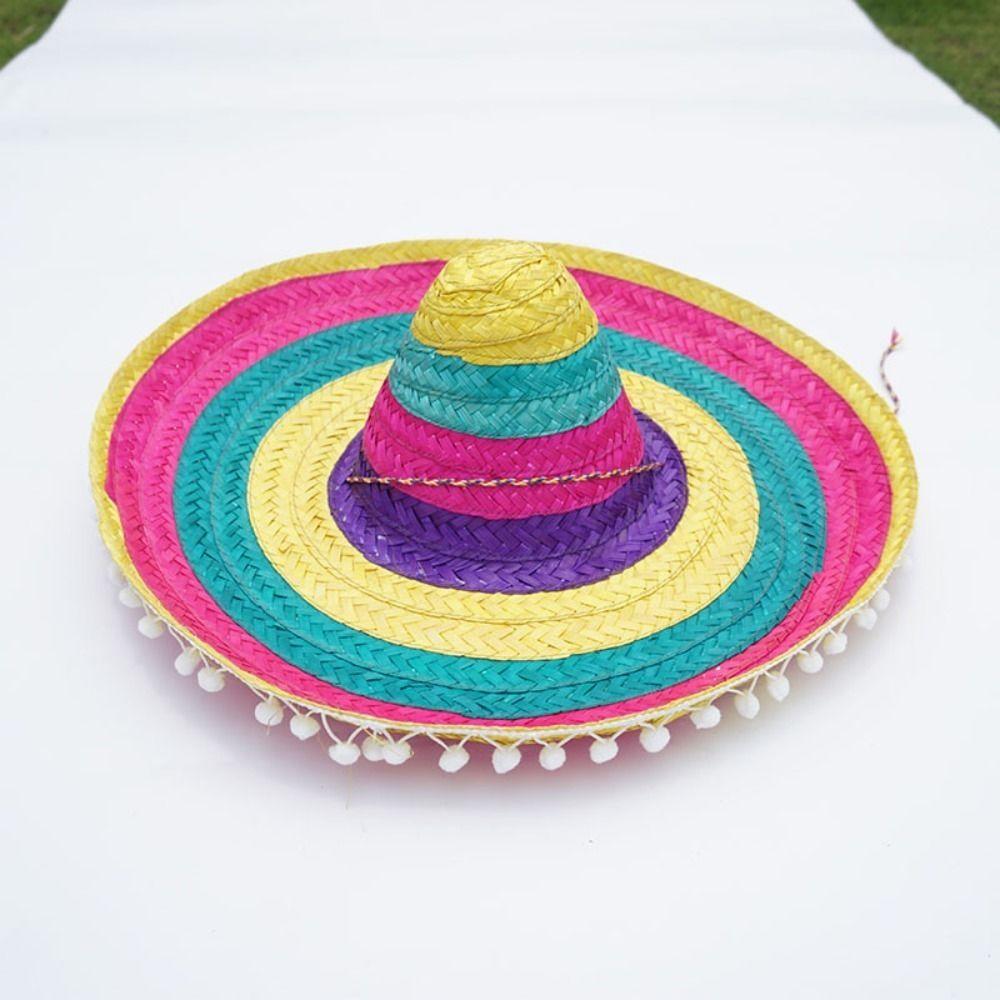 Natural Straw Mexican Party Hat Wide Brim Carnival Sombrero Summer Mexican Straw Hats  Halloween