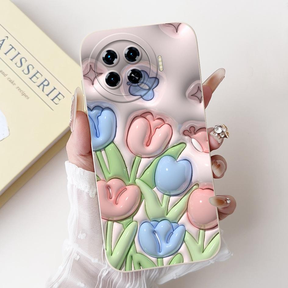 For Tecno Spark 20 Pro+ 2024 Case Fashion Flower Cactus Soft Liquid Silicone Lens Protective Cover on Spark 20 Pro Plus KJ7 Etui
