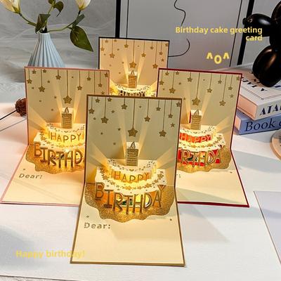 3D Light Birthday Card Folding Type with Musical Birthday Cake Cards with Envelope Pop Up Greeting Cards Birthday Party Supplies