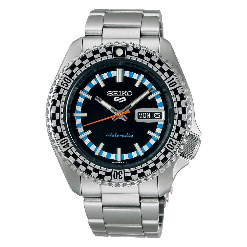 Seiko 5 Sports Men's Stainless Steel Analog Watch, 'Checker Flag' Special Edition SRPK67K1, Multicolor Dial, Silver Band
