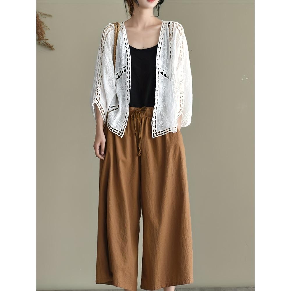 DX- MS64-Spring and Summer Cotton Embroidery Lace Cardigan Short Bat Sleeve Loose Shawl 7 Split Sleeve Air Conditioner Sunscreen Clothes Cover Female