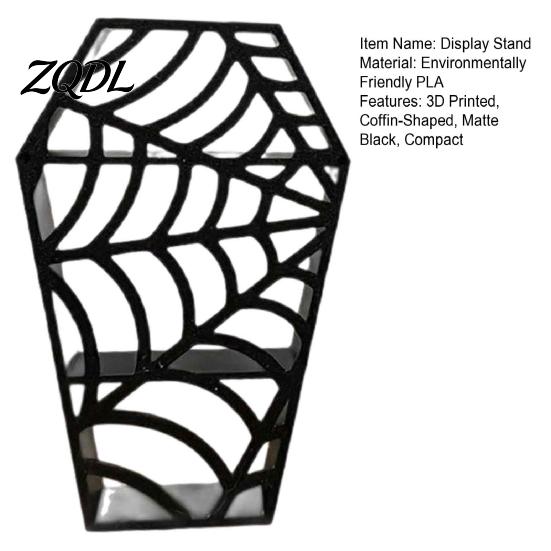 Indoor Gothic Dekoration Sargförmiges Spinnennetz Ausstellungsregal, 3D-gedruckter mehrstufiger Mini-Ständer Figur, Halloween Party Tischdekoration Schwarzes Hohlregal