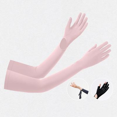 Fashion Solid Color Long Sleeve Non-slip Flip Sunscreen Sleeve Gloves Sun Protection Quick-drying Ice Silk Arm Sleeve Driving