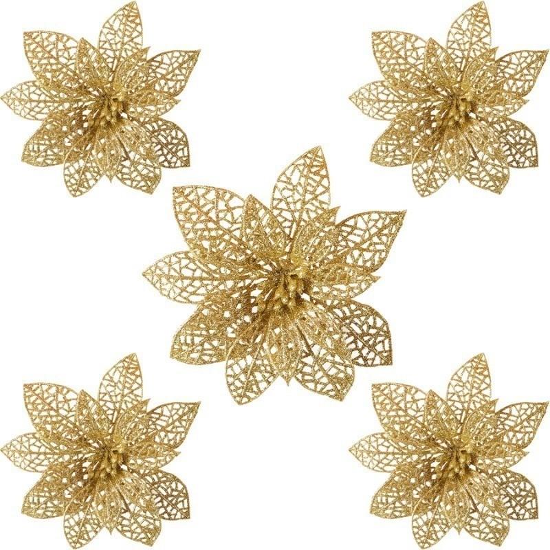 White Christmas Tree Decorations Artificial Flowers Ornaments Berry Stems Hanging Snowflakes for Xmas Tree Party Holiday Decor