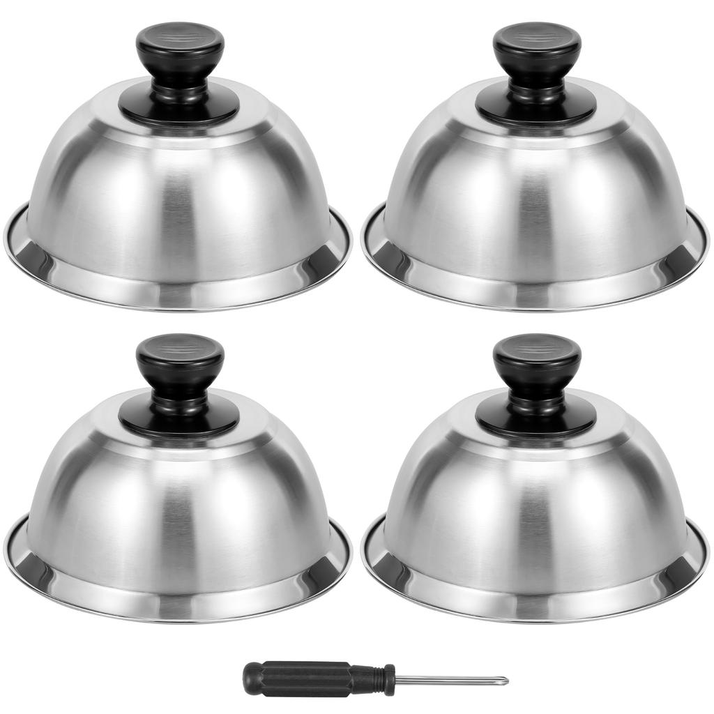 4Pcs 16cm Burger Cover Stainless Steel Cheese Melting Dome Small Grilling Cover Round Flat Top Grill Metal Lids Steaming Cover