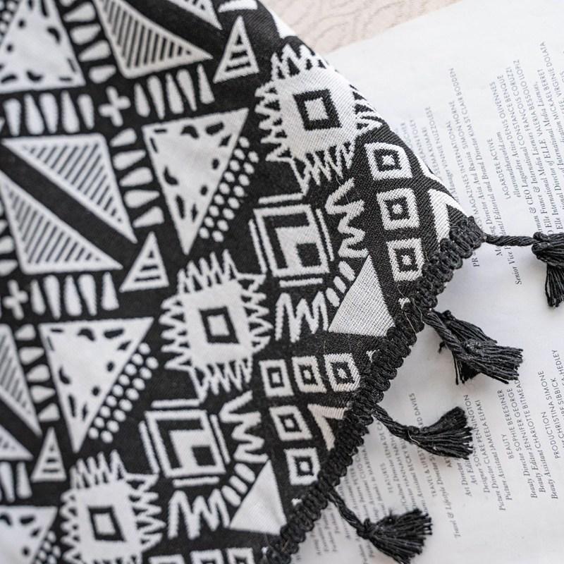 Bohemia Black Geometry with Tassels Curtain Thick Blackout Curtains for Living Room American Style Vintage Drape Kitchen Valance