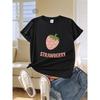 Women'S Short-Sleeve T-Shirt with Letter And Strawberry Print, a Trendy And Versatile Casual Top for Summer