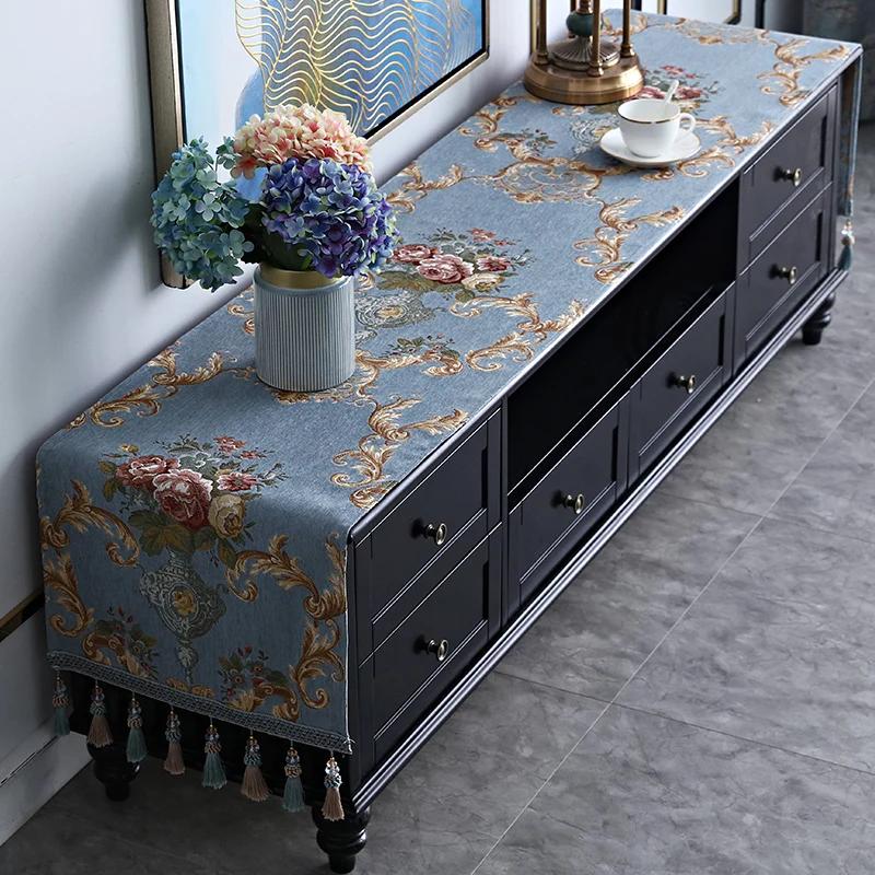 European Table Runner Luxury Silk Jacquard Table Runners Decorative Bed Runner Classic Table Flag Living Room Hotel
