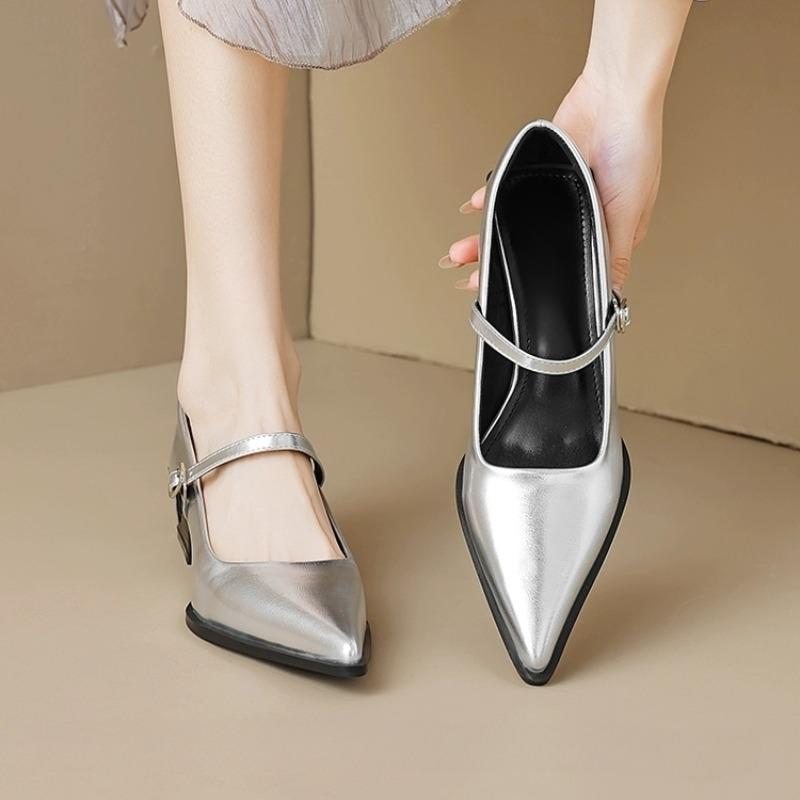 Fashion 2025 New Spring and Autumn Women's Mary Jane Pointed Shoes Korean Style Ladies' Casual High Heels Work and Party Wear