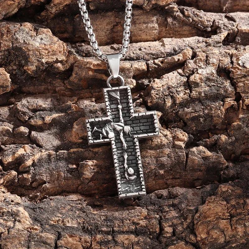 Christian Savior Cross Pendant Lucky Prayer Necklace for Women Men Religious Lucky Amulet Jewelry