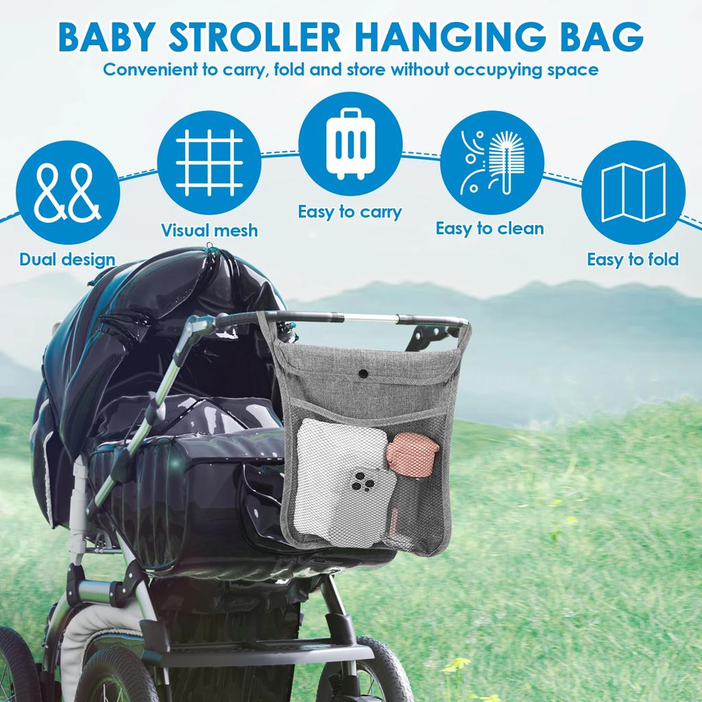 Baby Stroller Hanging Storage Bag Infant Product hanging Organizers Portable Large Capacity Double Pockets Mesh bags for Mummy
