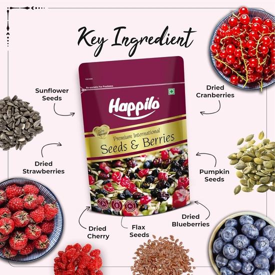 Happilo Premium International Seeds & Berries Mix 200 G Pack | Contains Healthy Seeds & Dried Berries | Low In Calories, High In Nutrients