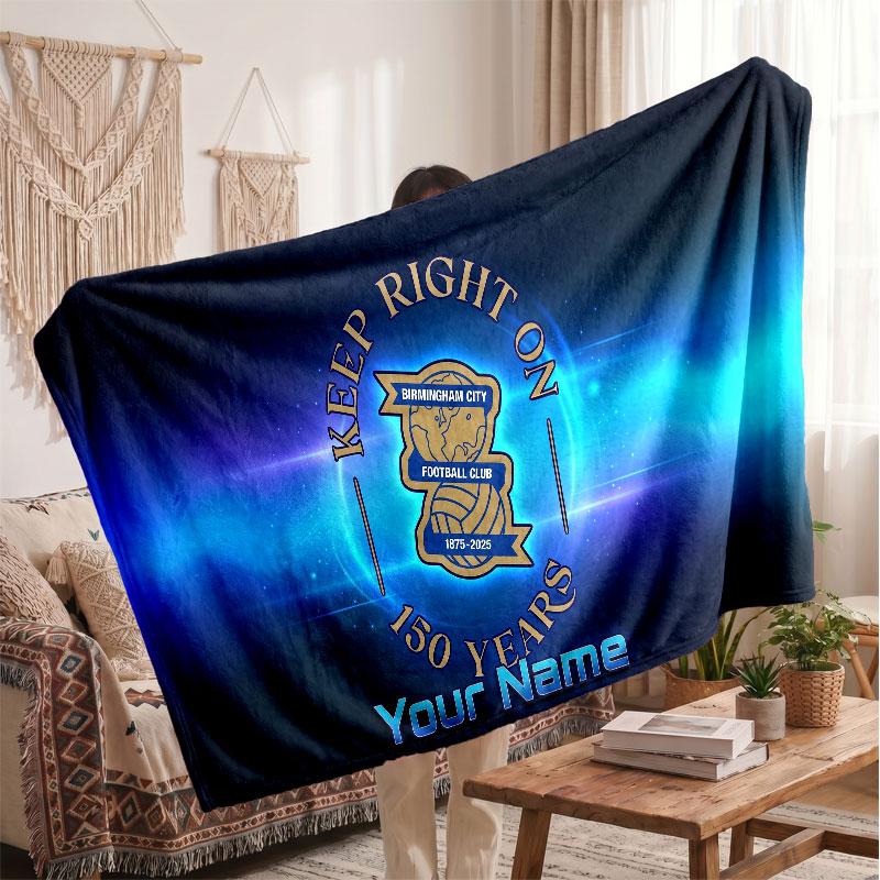 BIRMINGHAM CITY Personalized Fleece Blanket With Football Logo, Custom Name Text Soft Warm Home Throw Blanket
