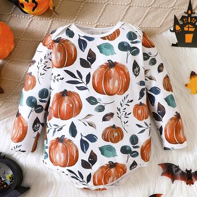 Newborn Baby Cute Pumpkin All-over Print Long Sleeve Romper Bodysuit