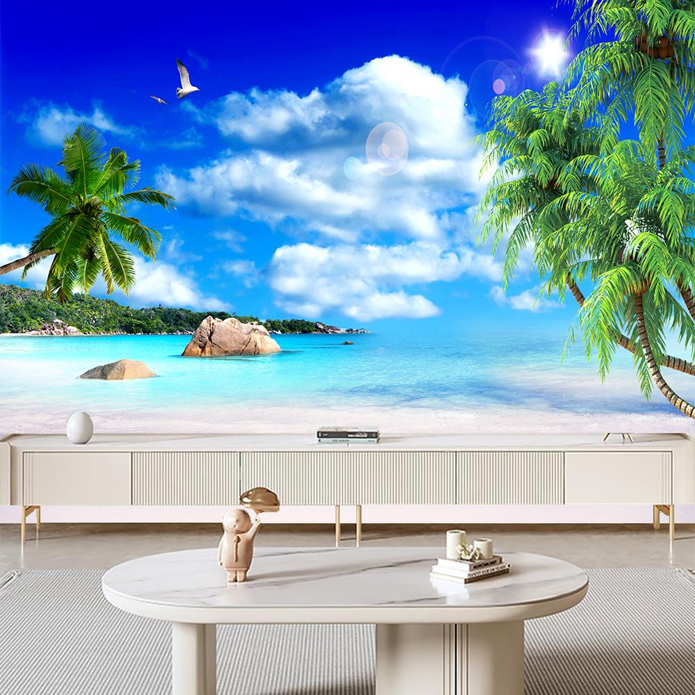 Blue Sky Beach Wallpaper Seascape 3d Beach Scene Wall Murals Living Room Bedroom Sofa Background Home Decor