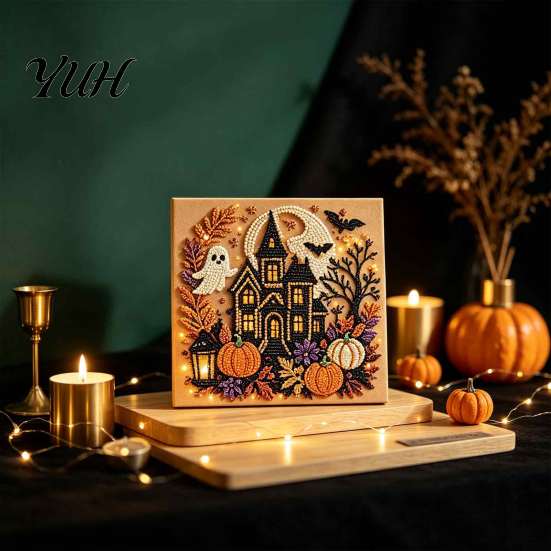 Seasonal Crafting Kits for Beginners Halloween Christmas DIY Faux Pearl Diamond Painting Kit, Rhinestone Art Craft Handmade Wall Hanging Decorations