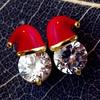 Zircon Red Oil Painting Santa Hat Stud Earrings - Festive Women's Holiday Gift