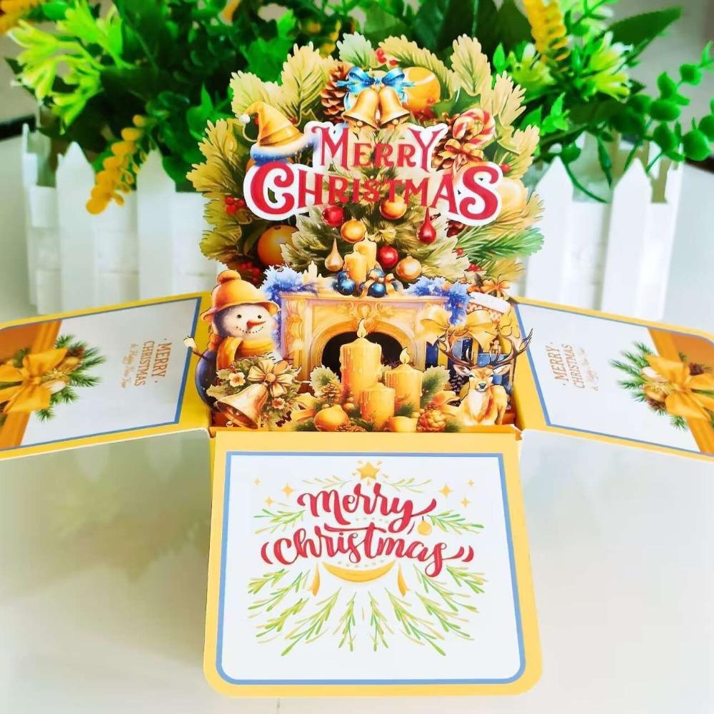 Fashion Paper Greeting Cards 3D Musical Christmas Cards Pop Up Light Up Thank You Card Christmas