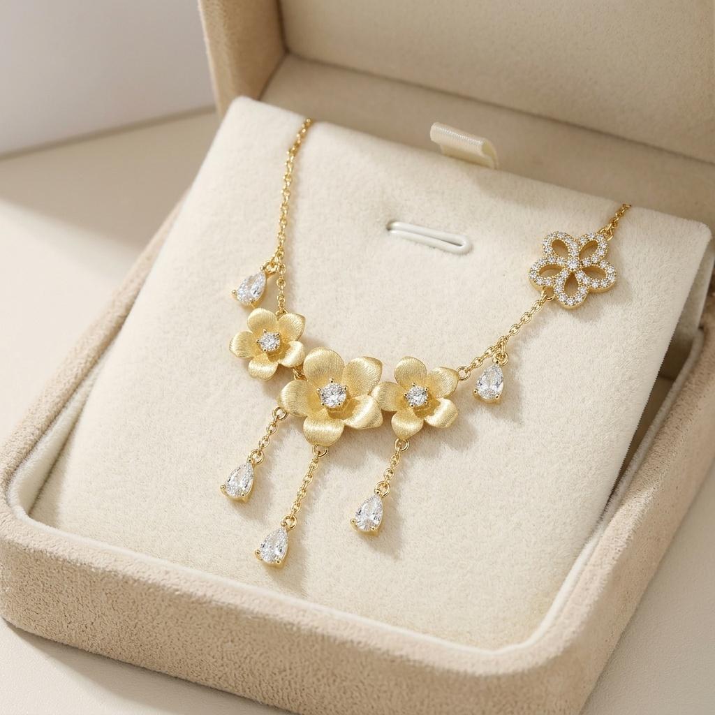 2026 Meaningful Bridal Wedding Jewelry Sterling Silver 925 Brushed & Polished Finish Moissanite Water Drop Flower Charm Necklace