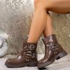 Retro Belt Buckle Western Cowboy Boots Women's 2025 New British Style Versatile Large Size Medium Boots Locomotive Martin Boots
